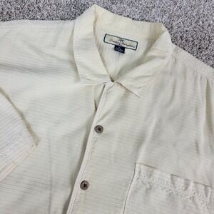 Vintage Tommy Bahama Mens XL Ivory Ribbed Button Up Short Sleeve